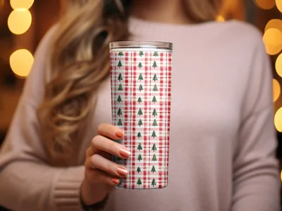 Coquette Classic Christmas Tree and Plaid Pattern Repeating Digital - Moore and Mountain