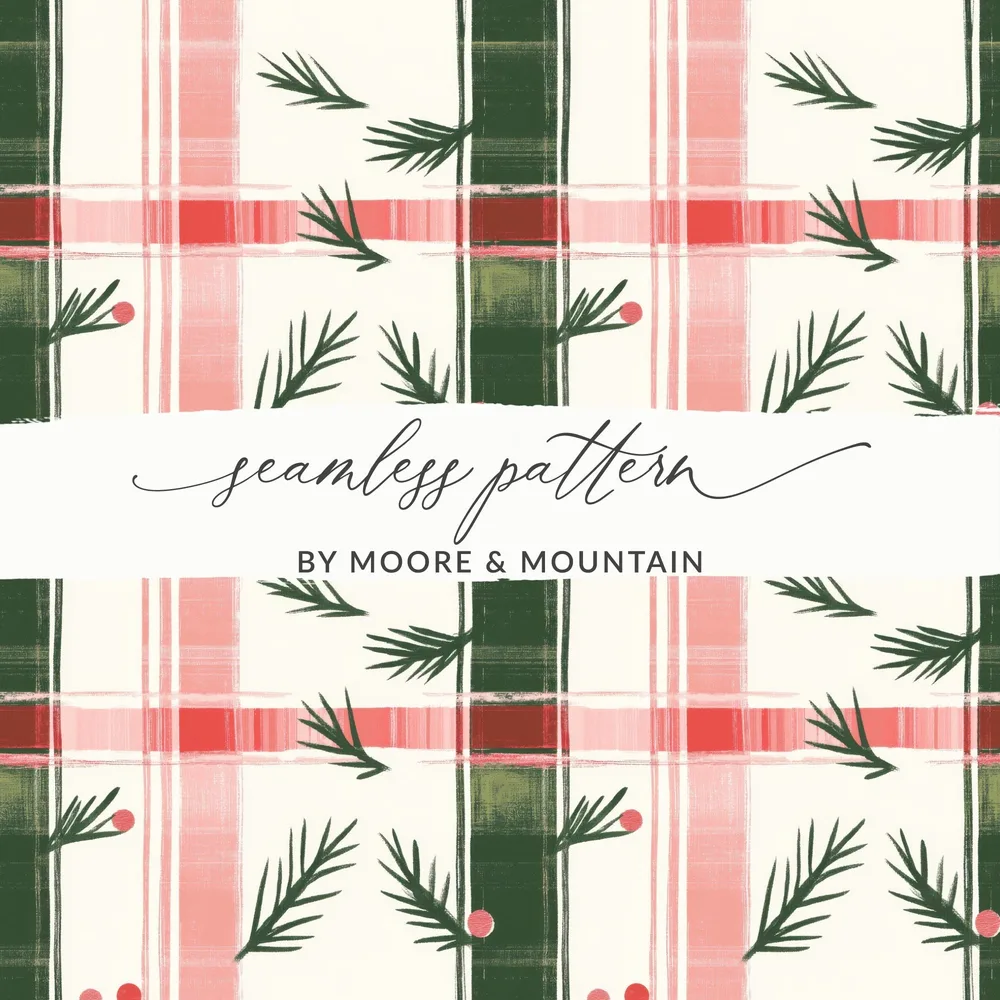 Coquette Red and Green Checks with Leaves and Dots | Digital Download | Festive Pattern - Moore and Mountain