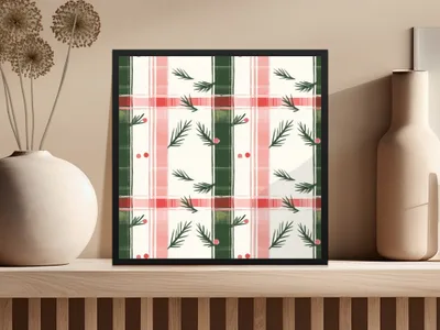 Coquette Red and Green Checks with Leaves and Dots | Digital Download | Festive Pattern - Moore and Mountain