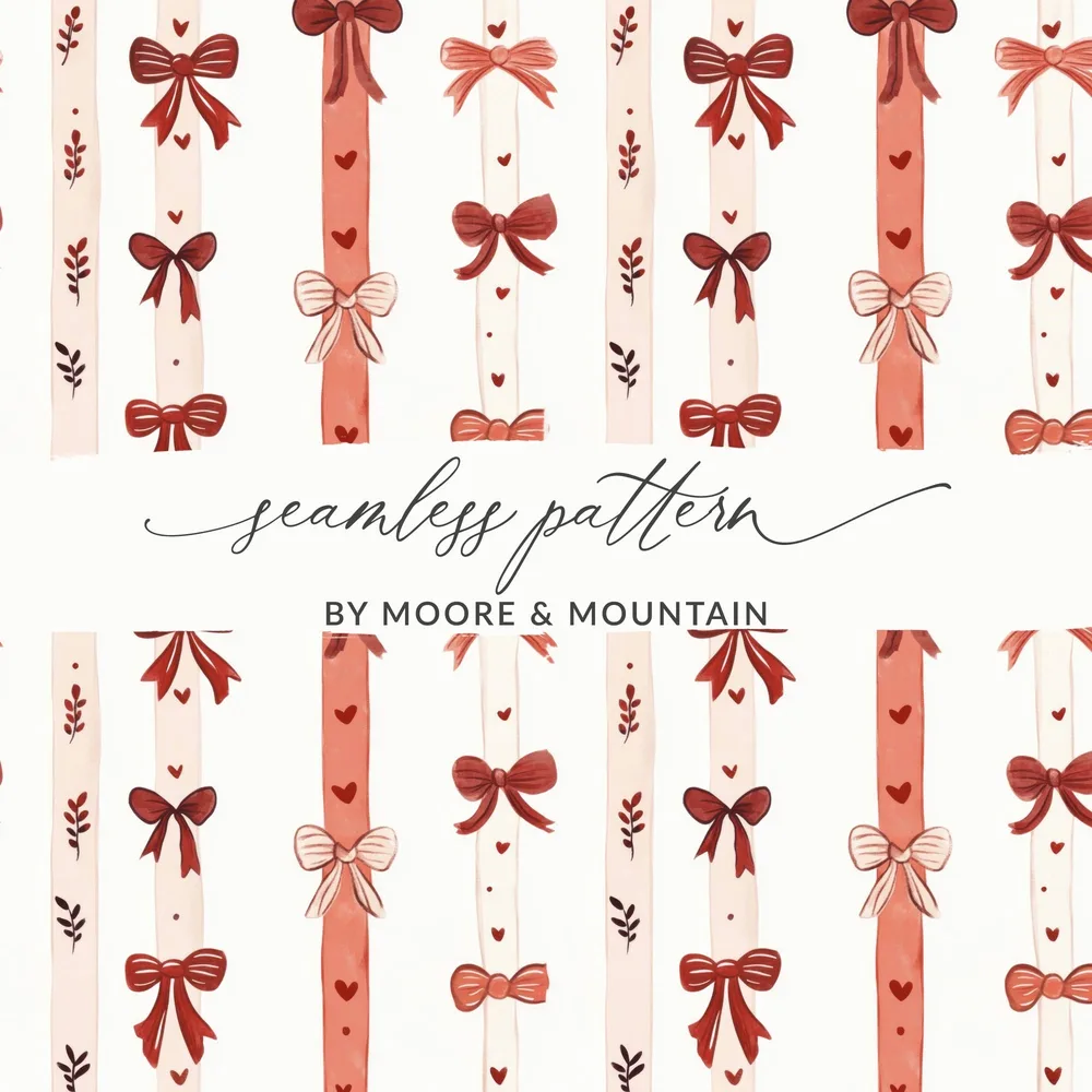Coquette Red and Pink Bows Ribbons Hearts Stripes Seamless Pattern Texture Digital - Moore and Mountain