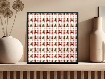 Coquette Red And White Plaid With Green Trees Pattern Digital - Moore and Mountain