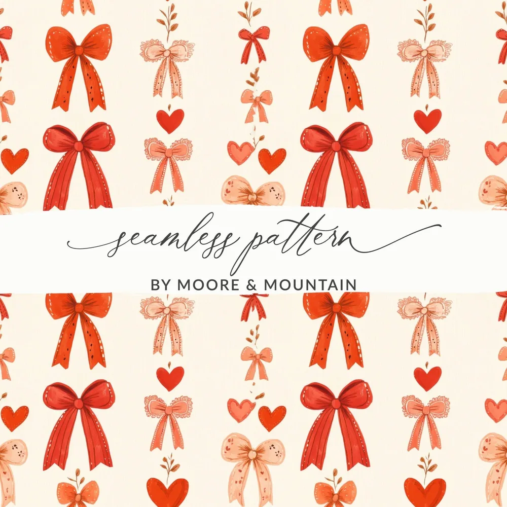 Coquette Red Ribbons and Bows and Hearts Ribbons Pattern For Romantic Projects Seamless - Moore and Mountain