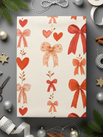 Coquette Red Ribbons and Bows and Hearts Ribbons Pattern For Romantic Projects Seamless - Moore and Mountain