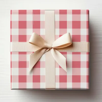 Red and White Checkered Gift Box with Ribbon