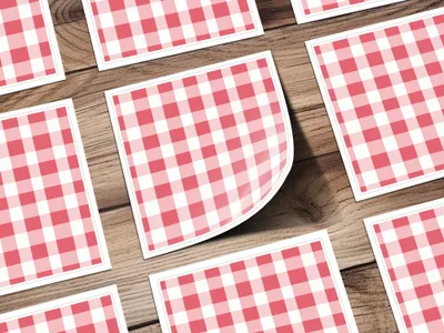 Red and White Checkered Gingham Pattern Sticker Set