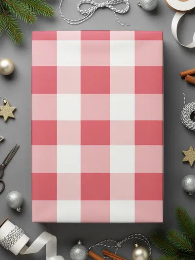 Red and White Checkered Holiday Gift Wrap Pattern