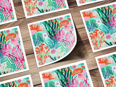 Coral Reef Digital Paper, Pink, Orange and Green Seaweed Pattern, Abstract Summer Background, Vibrant Underwater Print, Digital Download - Moore and Mountain