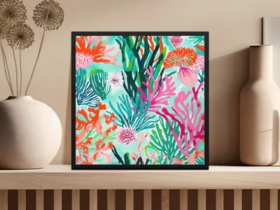 Coral Reef Digital Paper, Pink, Orange and Green Seaweed Pattern, Abstract Summer Background, Vibrant Underwater Print, Digital Download - Moore and Mountain