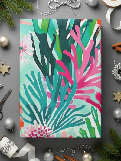 Coral Reef Digital Paper, Pink, Orange and Green Seaweed Pattern, Abstract Summer Background, Vibrant Underwater Print, Digital Download - Moore and Mountain