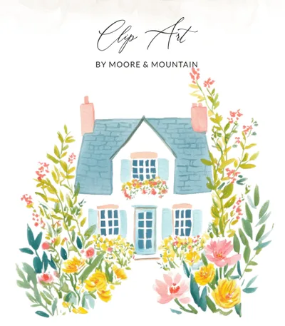 Cottagecore House with Flowers SVG, Preppy Clip Art, Whimsical Watercolor Home Digital Art Print, Floral Garden Aesthetic Downloadable File