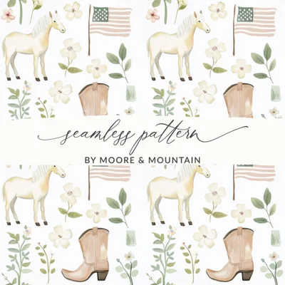 Country Seamless Pattern, Digital Download, Horse, Boots, American Flag, Texas, Nashville, 4th of July, Patriotic Digital Paper