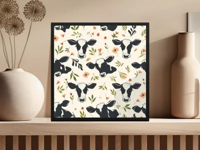 Cow and Floral Seamless Pattern Digital File, Farm Animal Print, Cute Pet Design, Repeat Pattern, Commercial Use, Digital Download - Moore and Mountain