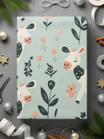 Cow Digital Paper, Floral Seamless Pattern, Farm Animal Background, Cute Digital Download, Nursery Print, Scrapbook Paper, Commercial Use - Moore and Mountain