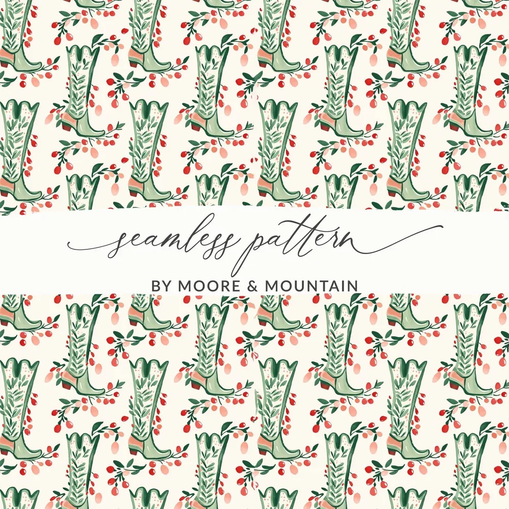 Cowboy Boot Digital Paper, Floral Boots Seamless Pattern, Western Style Digital Download, Digital Scrapbook Paper, Printable Fabric Design - Moore and Mountain