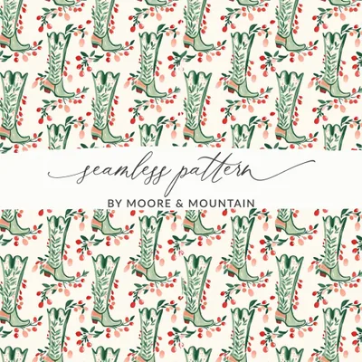 Cowboy Boot Digital Paper, Floral Boots Seamless Pattern, Western Style Digital Download, Digital Scrapbook Paper, Printable Fabric Design