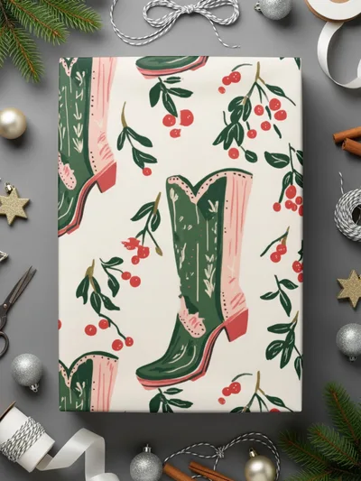 Cowboy Boots Seamless Digital Paper, Western Pattern Digital Download, Cherry Branches, Scrapbook Paper, Fabric Design, Commercial Use - Moore and Mountain