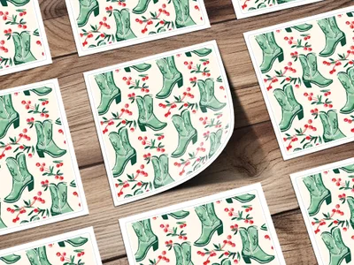 Cowboy Boots Seamless Pattern Digital, Watercolor Boots File, Trendy Western Print, Cherries JPEG Digital, 12x12 Inches - Moore and Mountain