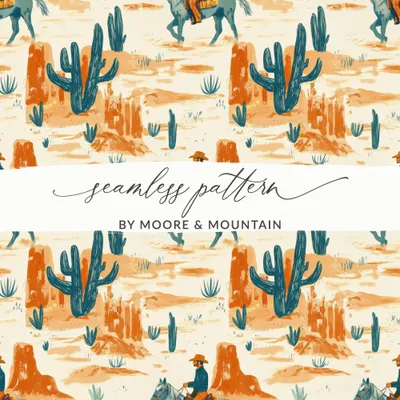 Cowboy Digital Paper, Western Seamless Pattern, Cactus Digital Download, Desert Repeat Pattern, Wild West Design, Digital Paper Pack