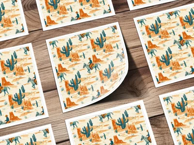 Cowboy Digital Paper, Western Seamless Pattern, Cactus Digital Download, Desert Repeat Pattern, Wild West Design, Digital Paper Pack - Moore and Mountain