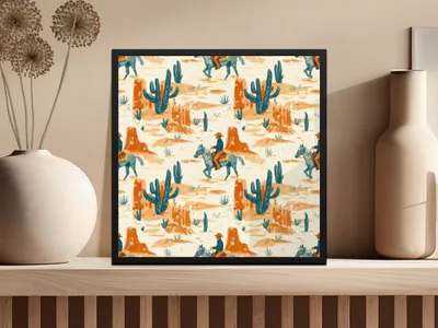 Cowboy Digital Paper, Western Seamless Pattern, Cactus Digital Download, Desert Repeat Pattern, Wild West Design, Digital Paper Pack - Moore and Mountain