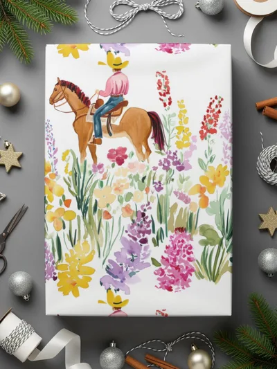 Cowboy Horse Flowers Digital Paper, Watercolor Seamless Pattern, Farmhouse Background, Rustic Floral Fabric Design, Printable Scrapbook - Moore and Mountain