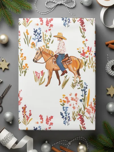 Cowgirl Digital Seamless Pattern, Wildflower Digital Paper, Horse Rider Floral Design, Western Repeat Pattern, Digital Fabric, JPEG Files - Moore and Mountain