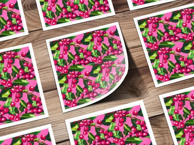 Cranberry Digital Paper, Seamless Pattern, Red Berries, Pink Green Floral, Commercial Use, Digital Download, Digital Scrapbook Paper - Moore and Mountain