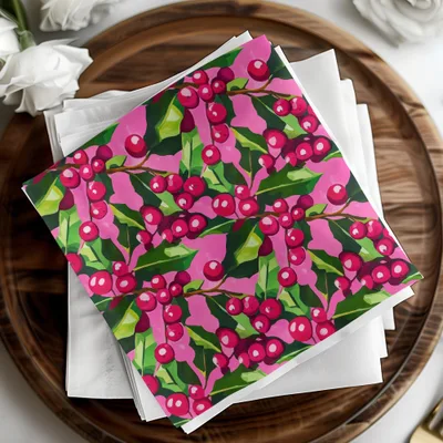 Cranberry Digital Paper, Seamless Pattern, Red Berries, Pink Green Floral, Commercial Use, Digital Download, Digital Scrapbook Paper - Moore and Mountain