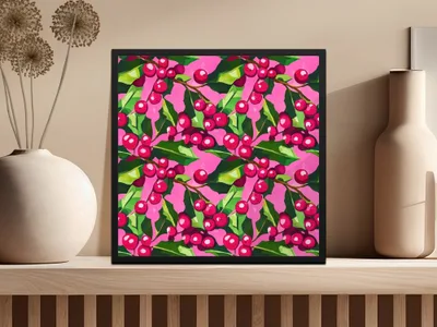 Cranberry Digital Paper, Seamless Pattern, Red Berries, Pink Green Floral, Commercial Use, Digital Download, Digital Scrapbook Paper - Moore and Mountain