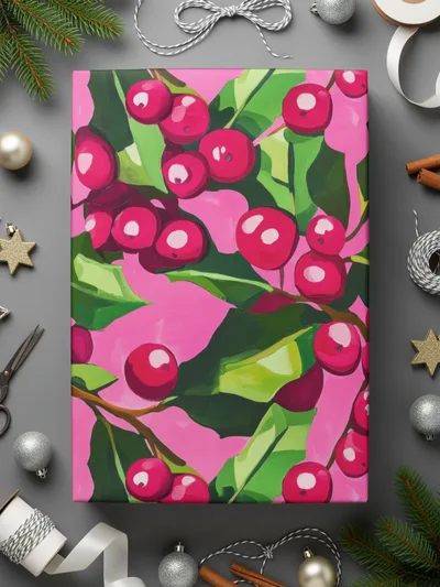 Cranberry Digital Paper, Seamless Pattern, Red Berries, Pink Green Floral, Commercial Use, Digital Download, Digital Scrapbook Paper - Moore and Mountain