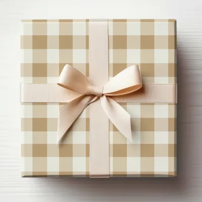 Elegant Beige Checkered Gift Box with Ribbon