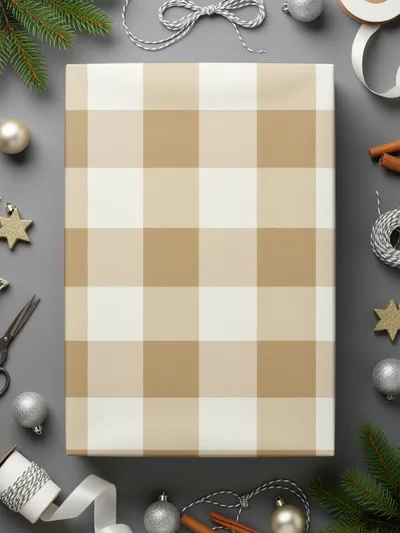 Festive Beige Checkered Gift Wrap for Holiday Presents