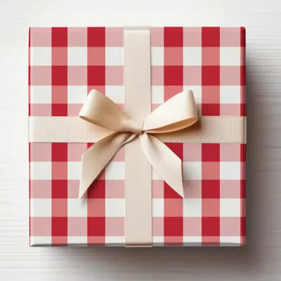Elegant Red and White Checkered Gift Box with Bow