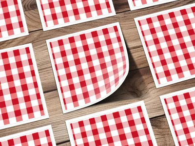 Red and White Gingham Pattern Decorative Sticker Sheets