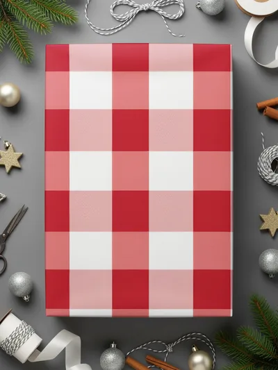 Festive Red and White Checkered Wrapping Paper