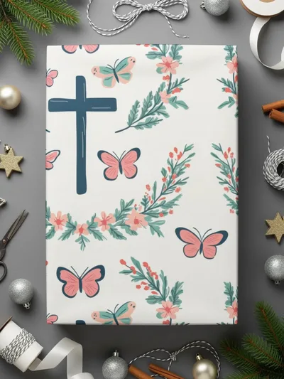 Cross Butterfly Digital Paper, Floral Seamless Pattern, Christian Digital Background, Religious Print, Digital Files for Fabric, Crafts - Moore and Mountain