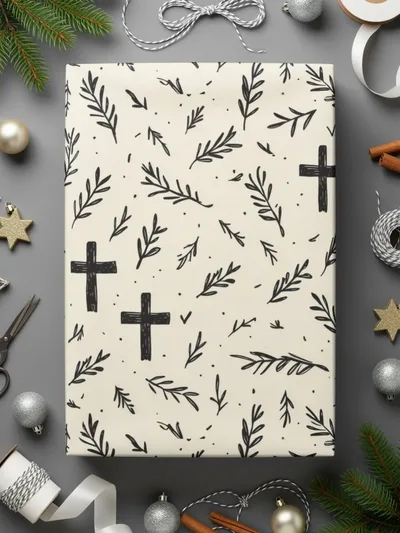 Cross Seamless Pattern, Faith Digital Paper, Religious Background, Christian Digital Printable, Rustic Easter Digital, Leaves Pattern - Moore and Mountain
