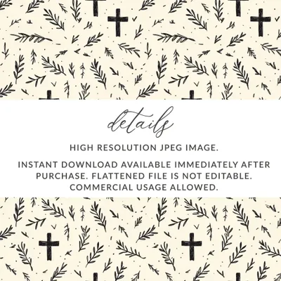 Cross Seamless Pattern, Faith Digital Paper, Religious Background, Christian Digital Printable, Rustic Easter Digital, Leaves Pattern - Moore and Mountain