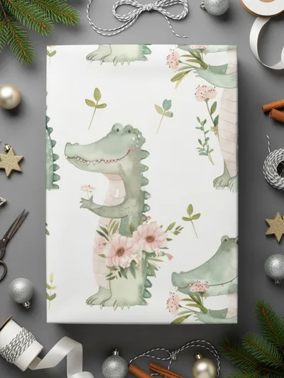 Cute Alligator Seamless Pattern, Watercolor Crocodile Fabric Design, Reptile Digital Paper, Nursery Art Print, Floral Gator Download - Moore and Mountain