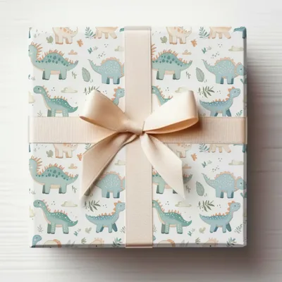 Adorable Dinosaur Gift Wrap with Beige Ribbon Gift wrap