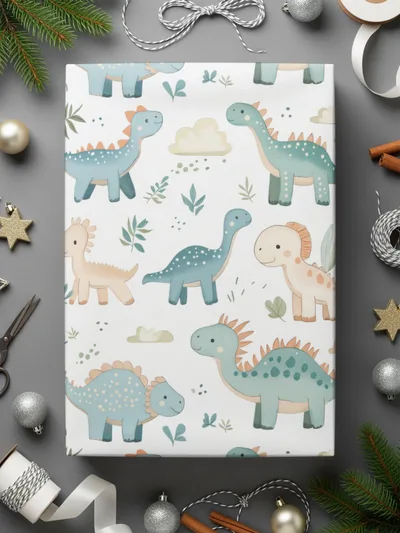 Adorable Dinosaur Themed Wrapping Paper Product