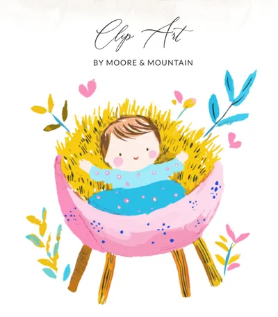 Cute Baby in Nest Preppy SVG Digital File | Whimsical Nursery Art Clipart | New Baby Shower Gift Printable | Baby Girl Boy png