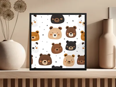 Cute Bear Faces Digital Paper, Seamless Bear Pattern, Nursery Decor Background, Animal Pattern Digital, Scrapbooking Paper, Digital Download - Moore and Mountain