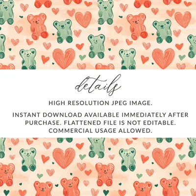 Cute Bears Heart Seamless Pattern Digital, Valentines Day, Scrapbook Paper, Fabric Design, Kids Room Decor, Commercial Use - Moore and Mountain