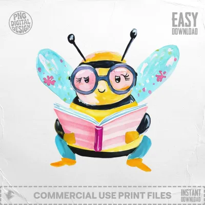 Cartoon bee wearing glasses reads a book, with "Easy Download" text.