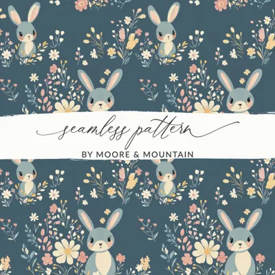 Cute Bunny Floral Pattern, Digital Paper, Seamless Pattern, Easter Pattern, Fabric Design, Spring Pattern, Scrapbook Paper, Digital Product