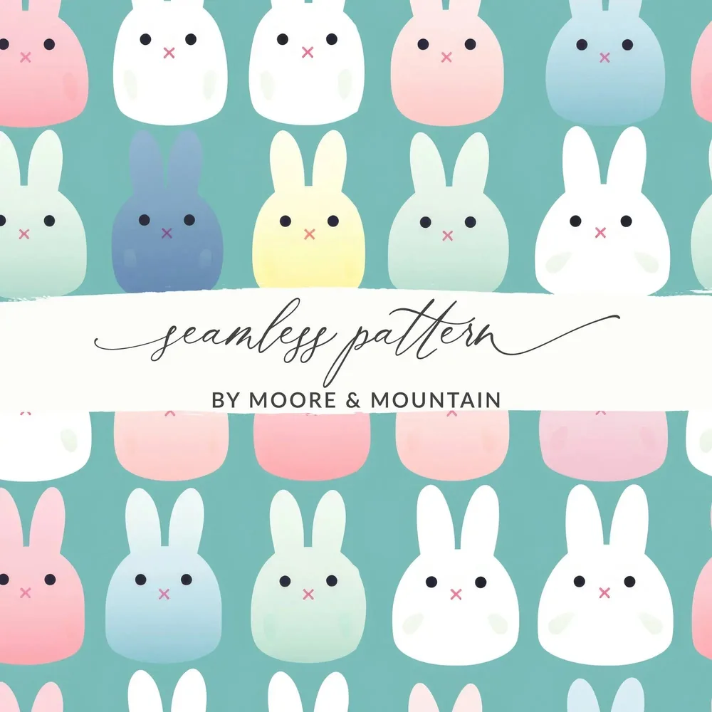 Cute Bunny Seamless Pattern Digital Paper, Pastel Rabbit Repeat Pattern File Download, Kawaii Bunny Fabric Design, Kid Room Digital Design - Moore and Mountain