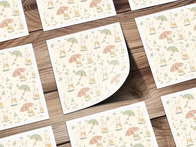 Cute Bunny Seamless Pattern, Umbrella Digital Paper, Spring Animal Print, Easter Repeat Design, Commercial Use, 12x12 Digital Download - Moore and Mountain