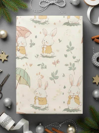 Cute Bunny Seamless Pattern, Umbrella Digital Paper, Spring Animal Print, Easter Repeat Design, Commercial Use, 12x12 Digital Download - Moore and Mountain