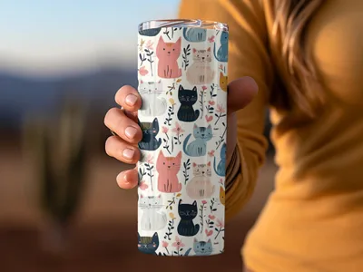 Cute Cat Pattern, Seamless Pattern Digital, Floral Cat Print, Cat Lover Gift, Colorful Cat Design, Kitten Pattern Repeat, Digital Download - Moore and Mountain